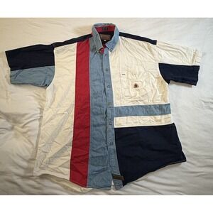 Urgent Gear Mens Size XL Red Striped Short Sleeve Button Down Collar Shirt